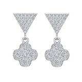 Diamond Dangle Earrings Clover Pattern Cluster Triangle 14K Gold 0.90 ctw-I,I1 - White Gold