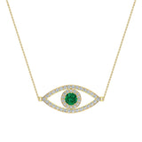 0.94 Ct Evil Eye Diamond & Emerald Pendant 14K Gold Necklace - Yellow Gold