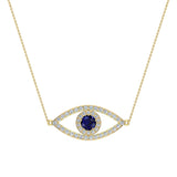 0.94 Ct Evil Eye Diamond & Sapphires Pendant 14K Gold Necklace - Yellow Gold
