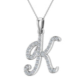 Initial pendant K Letter Charms Diamond Necklace 18K Gold-G,VS - White Gold
