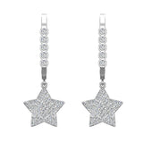 Star Diamond Dangle Earrings Dainty Drop Style 14K Gold 0.73 ct-G,SI - White Gold
