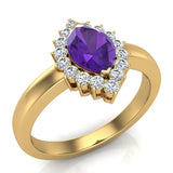February Birthstone Amethyst Marquise 14K Gold Diamond Ring 1.00 ct tw - Yellow Gold