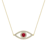 0.94 Ct Evil Eye Diamond & Ruby Pendant 14K Gold Necklace - Yellow Gold