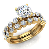 Round Diamond Wedding Ring Set shared prong 14K Gold 1.50 ct-H,SI - Yellow Gold