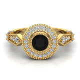 Solitaire Black Diamond Halo Reverse Tapered Shank Wedding Ring 14K Gold (I,I1) - Yellow Gold