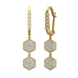 Hexagon Diamond Dangle Earrings Dainty Drop Style 14K Gold 1.05 ct-G,SI - Yellow Gold