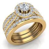Halo Wedding Ring Set for Women Round Brilliant Diamond Ring 8-prong Enhancer bands 14K Gold 1.40 carat Glitz Design (G,SI) - Yellow Gold