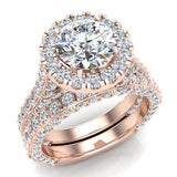 Moissanite Wedding Ring Set 18K Gold Halo Ring 7.40mm 5.15 ct-G,VS - Rose Gold