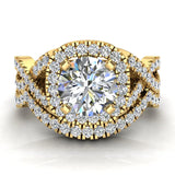 Cushion Halo Diamond Engagement Ring Set Infinity style 14K Gold-G,SI - Yellow Gold