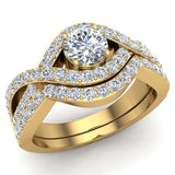 Intertwined Criss Cross Style Diamond Engagement Ring Set 1.10 carat-G,I1 - Yellow Gold