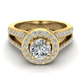 Exquisite Round Diamond Halo Split Shank Engagement Ring 1.35 ctw 18K Gold (G,SI) - Yellow Gold
