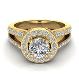 Exquisite Round Diamond Halo Split Shank Engagement Ring 1.35 ctw 14K Gold (I,I1) - Yellow Gold