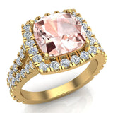 Cushion Cut Pink Morganite Halo Engagement Ring 14K Gold (I,I1) - Yellow Gold