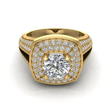 Solitaire Diamond Square Halo Split Shank Wedding Ring 18K Gold-G-VS - Yellow Gold