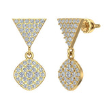 Cushion Diamond Dangle Earrings 14K Gold 0.80 ct-I,I1 - Yellow Gold