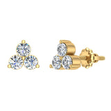 Three Stone Triangle Setting Diamond Stud Earring 14K Gold-I,I1 - Yellow Gold