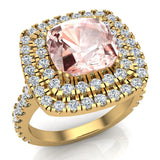 Cushion cut engagement rings women Morganite diamond halo 3 ctw SI - Yellow Gold