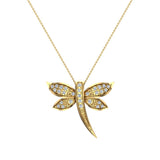 Dragon fly 14K Gold Necklace Pave set Diamond Charm 0.36 Ct-G,SI - Yellow Gold