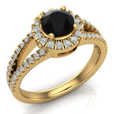 Black & White Split Shank Halo Diamond Ring 1.20 ctw Engagement Ring 14k Gold Glitz Design (G,SI) - Yellow Gold