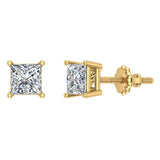 Diamond Earrings for Women Men Princess Cut 14K Gold Ear stud-G,I1 - Yellow Gold