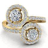 Two-Stone Diamond Engagement Rings for Women Halo Rings 14K Gold (G,SI) - Yellow Gold