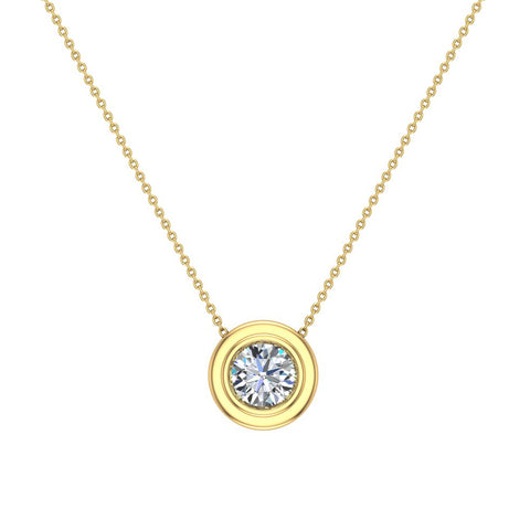 14K Gold Necklace Round Diamond Bezel Set Solitaire 5.80 mm-I,I1 - Yellow Gold