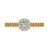 18K Gold Vintage Style Halo Diamond Promise Ring 0.40 ct Glitz Design (G,VS) - Yellow Gold