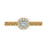 14K Gold Vintage Style Halo Diamond Promise Ring 0.40 ct Glitz Design (G,SI) - Yellow Gold