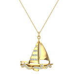 Sailboat Diamond Necklaces for Women 14K Gold - Boat Accessories-G,I1 - Yellow Gold
