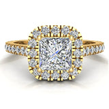 Princess Cushion Halo Diamond Engagement Ring 1.30 ct 14K Gold-G,I1 - Yellow Gold