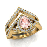 1.60 Ct Pear Cut Morganite Diamond Wedding Ring Set Diamond Big Ring 14K Gold I1 - Yellow Gold