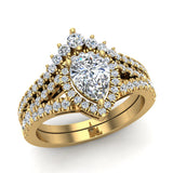 1.75 Ct Moissanite Pear Cut Halo Diamond Wedding Ring Set 14K Gold-I,I1 - Yellow Gold