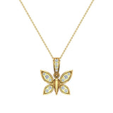 14K Gold Necklace 0.17 ct tw Diamond Butterfly Charm-G,SI - Yellow Gold
