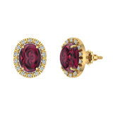 4.20 ct tw Red Garnet & Diamond Cabochon Stud Earring In 14k Gold-G,I1 - Yellow Gold