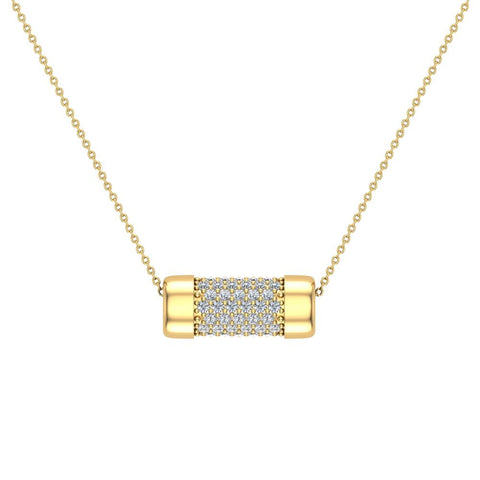 14K Gold Necklace Pave Diamond Capsule Shape Pendant 3/4 Ct-I2 - Yellow Gold