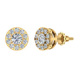 Halo Cluster Diamond Earrings 0.77 ctw 14K Gold (G,SI) - Yellow Gold