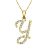Initial pendant Y Letter Charms Diamond Necklace 14K Gold-G,I1 - Yellow Gold
