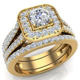 Round Diamond Cushion Halo Ring Set w Enhancer Bands 14K Gold-G,SI - Yellow Gold