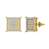Square Cube Diamond Studded Earrings 14K Gold-I,I1 - Yellow Gold