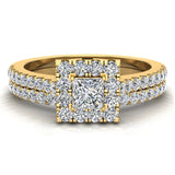 0.70 Ct Princess Cut Square Halo Diamond Wedding Ring Bridal Set 14K Gold (G,SI) - Yellow Gold