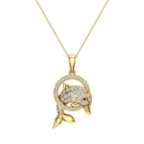 Bottle-Nose Dolphin 18K Gold Diamond Charm Necklace 0.74 cttw-G,VS - Yellow Gold