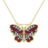 Butterfly Necklace Diamonds & Ruby 18K Gold 0.78 ctw G-SI - Yellow Gold