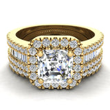 Asscher Cut Cushion Halo Diamond Wedding Ring Set 1.60 ct 14K Gold-J,I1 - Yellow Gold