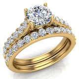 GIA Wedding Ring set 5.60mm Round Solitaire 1.41 Ct 14K Gold-SI - Yellow Gold