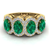 Oval Emerald & Diamond Band Ring 14K Gold - Yellow Gold