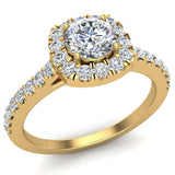 Cushion Halo Diamond Ring Round Brilliant 14K Gold 0.75 ctw I-I1 - Yellow Gold