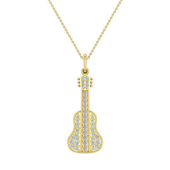 0.36 ct Guitar Instrument Diamond Necklace Music Jewelry Yellow Gold