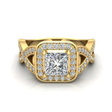 Diamond Engagement Ring for Women GIA Princess Cut Halo Rings 14K Gold 1.50 ct I-I1 - Yellow Gold