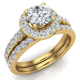 1.38 Ct Round Brilliant Cut Halo Diamond Engagement Ring Set 14K Gold (G,VS) - Yellow Gold