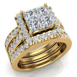 2.15 ct Princess Cut Quad Halo Wedding Ring Set w/ Enhancer Bands Bridal 18K Gold (G,VS) - Yellow Gold